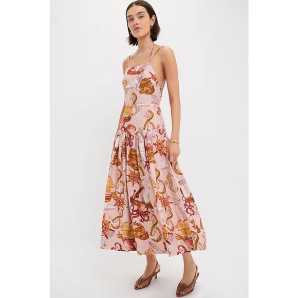 FARM RIO Nautical Wonder Pink Strappy Maxi Dress Size M NWT - Picture 1 of 6